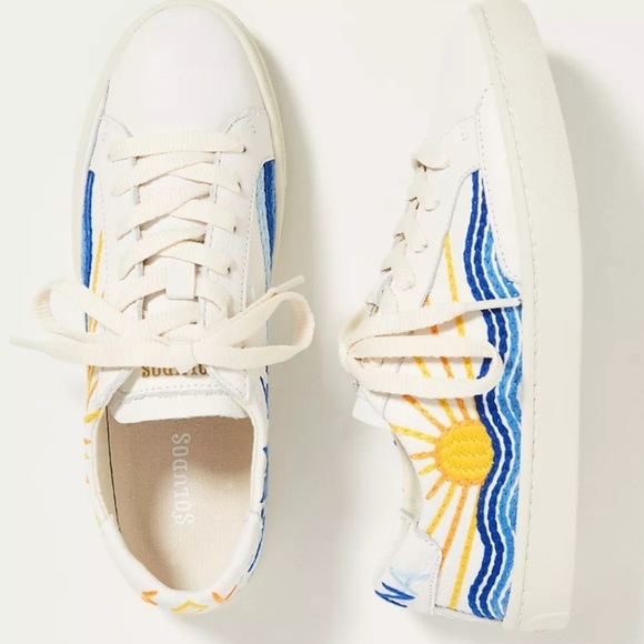 Soludos White Sneakers with Blue and Yellow sun and moon Accents Sol Luna - Picture 1 of 6